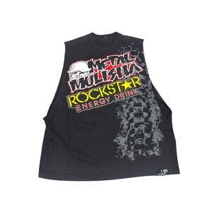 Vintage Y2K Metal Mulisha Rockstar Energy Drink Muscle Tee Tank Top Shirt Black